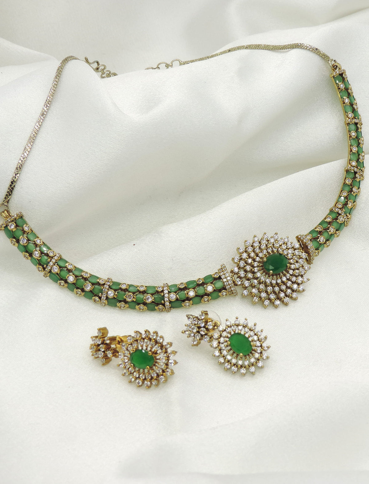 Emerald Floral CZ Necklace Set by Joyrias