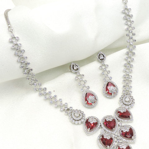 Wine Red Teardrop CZ Necklace Set by Joyrias