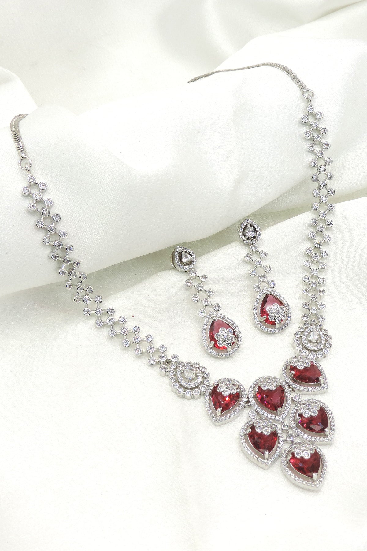 Wine Red Teardrop CZ Necklace Set by Joyrias