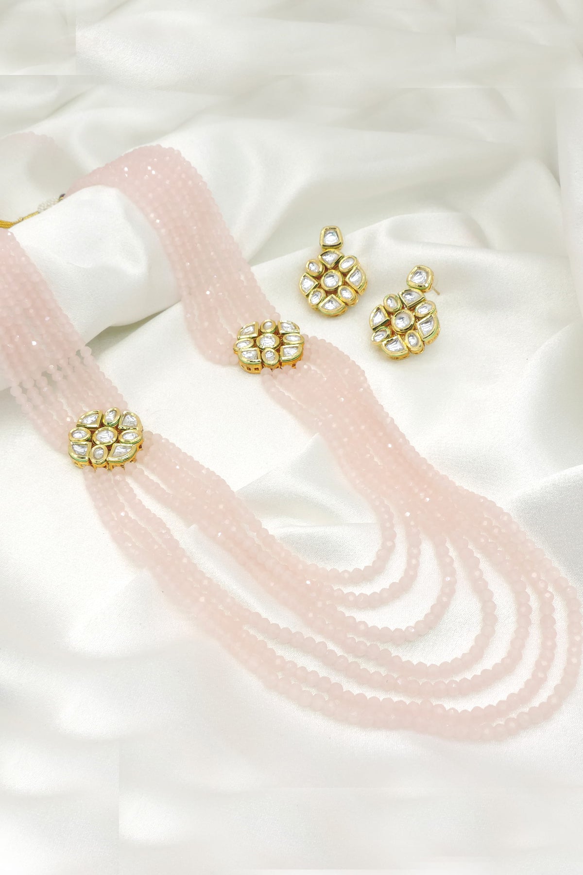 Blush Rose Multi Strand Beaded Necklace Set by Joyrias