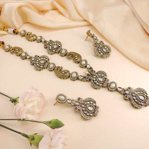 Antique gold plated temple necklace set with Kundan and pearls – South Indian jewelry USA – Joyrias