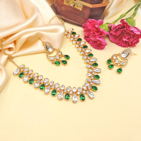 Emerald Polki Kundan necklace set – Indian Polki Kundan bridal necklace USA – Joyrias