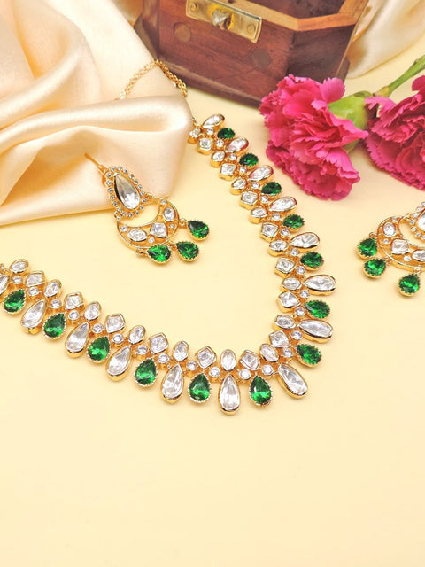 Emerald Polki Kundan necklace set – Indian Polki Kundan bridal necklace USA – Joyrias