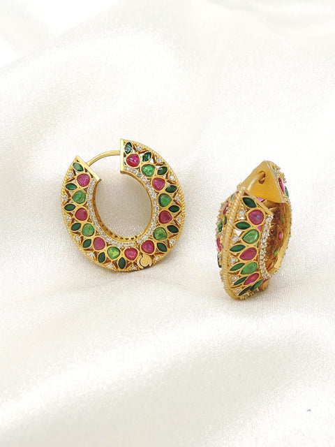 Kundan Meenakari Hoop Earrings in Ruby & Emerald Tones