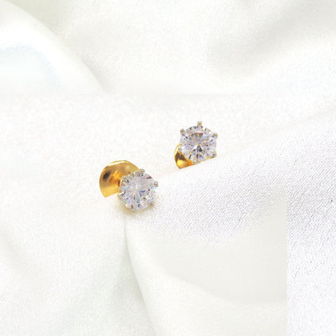 Classic solitaire CZ stud earrings in gold-tone setting