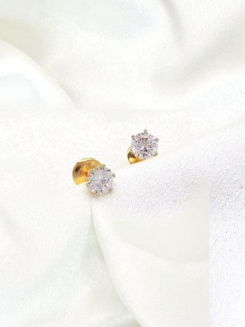 Classic solitaire CZ stud earrings in gold-tone setting