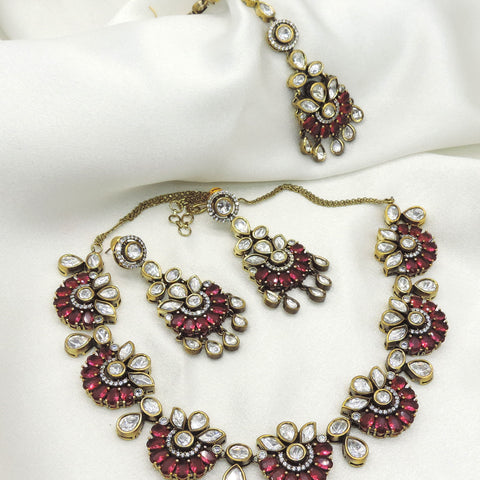 Ruby Polki Floral Necklace Set by Joyrias