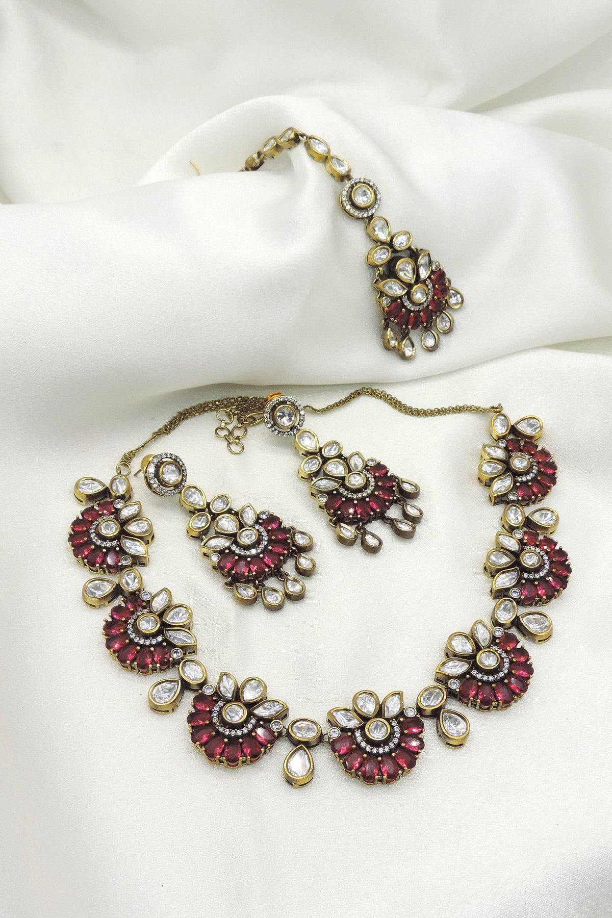 Ruby Polki Floral Necklace Set by Joyrias