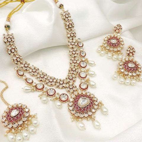 Regal Ruby Polki Pearl Necklace Set by Joyrias