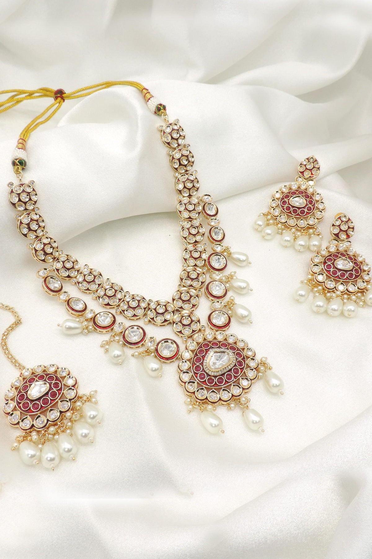 Regal Ruby Polki Pearl Necklace Set by Joyrias