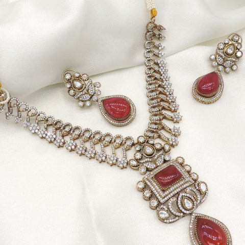 Royal Red Kundan Necklace Set with Earrings by Joyrias