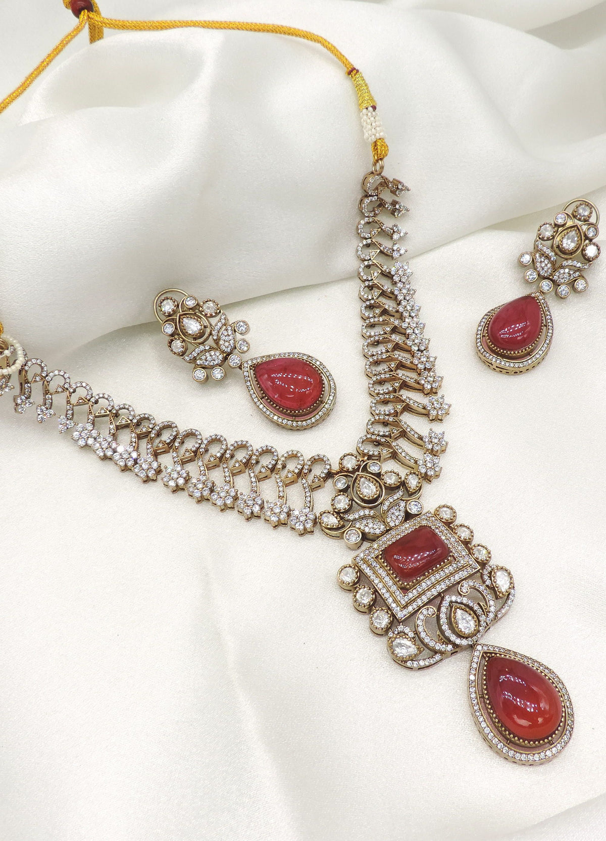 Royal Red Kundan Necklace Set with Earrings by Joyrias
