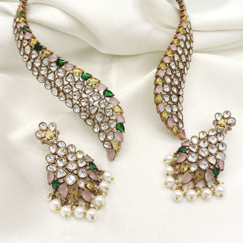 Pastel Polki Collar Necklace Set by Joyrias