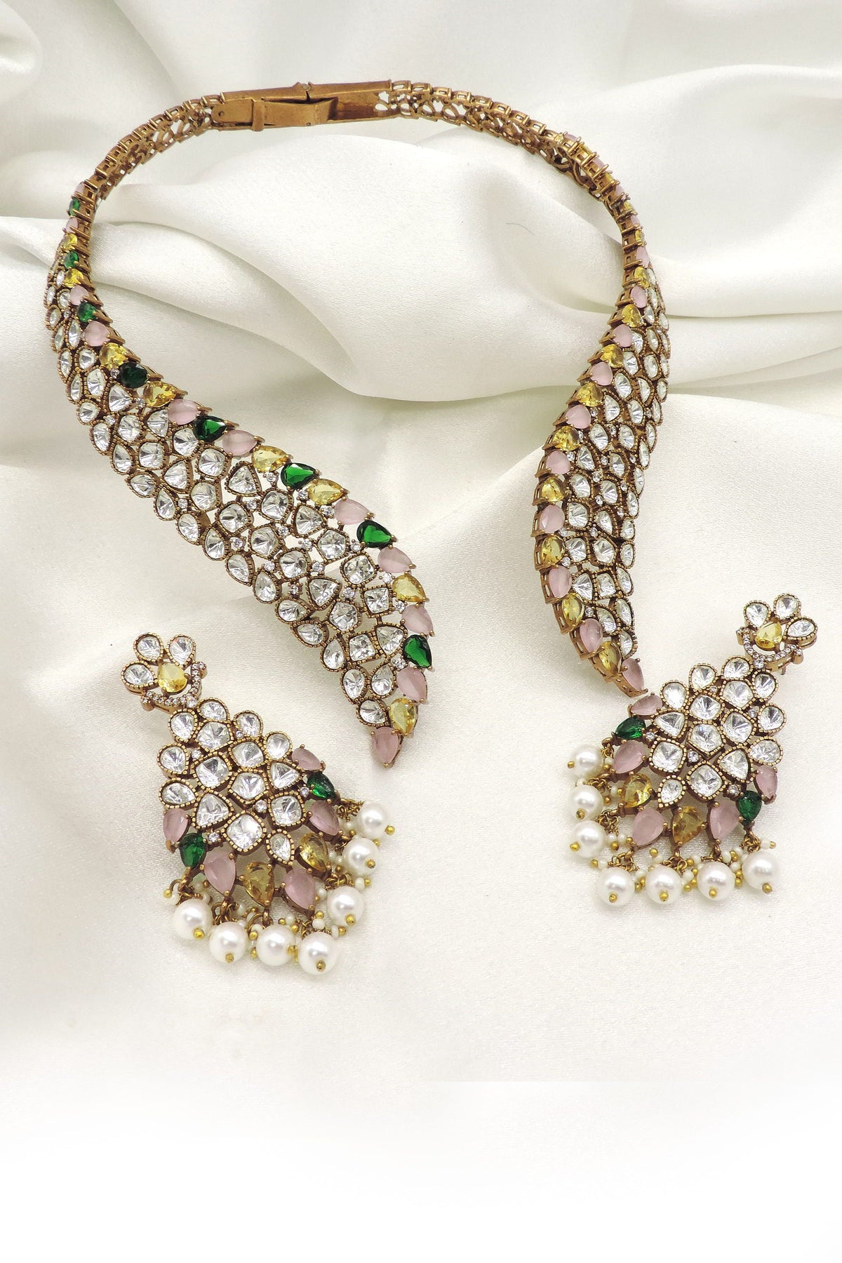 Pastel Polki Collar Necklace Set by Joyrias