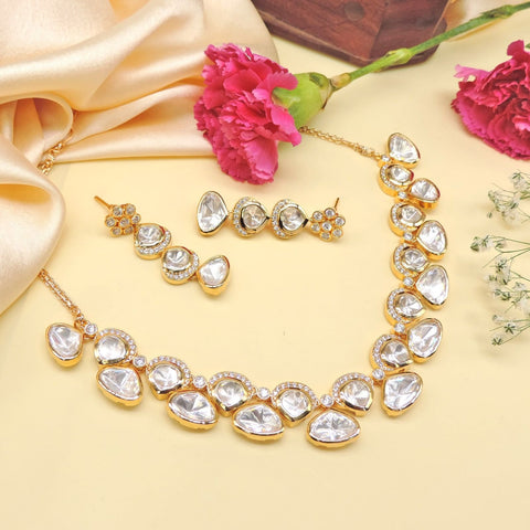 Crystal gleam Kundan necklace set – Indian crystal Kundan necklace for weddings USA – Joyrias