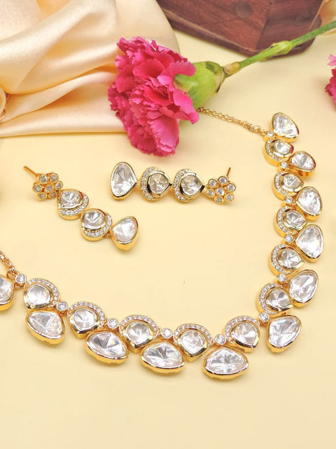 Crystal gleam Kundan necklace set – Indian crystal Kundan necklace for weddings USA – Joyrias
