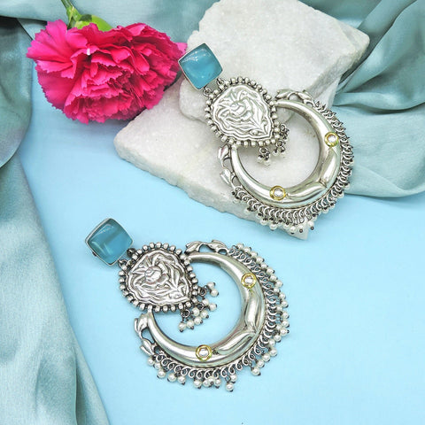 Aqua blue silver plated boutique earrings – Indian oxidized fusion earrings USA – Joyrias