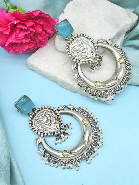 Aqua blue silver plated boutique earrings – Indian oxidized fusion earrings USA – Joyrias