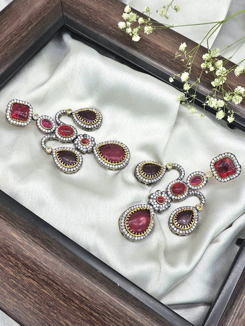 Statement earrings with AD in red – Indian American diamond red statement earrings USA – Joyrias