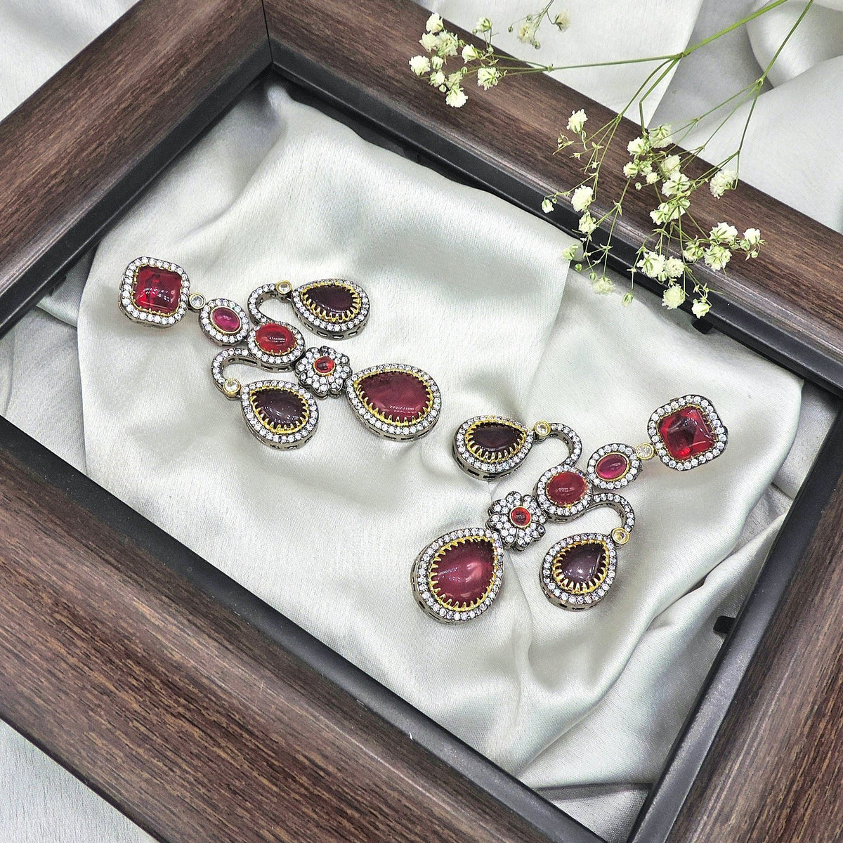 Statement earrings with AD in red – Indian American diamond red statement earrings USA – Joyrias