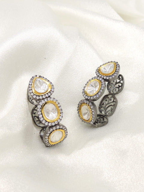 Dual-Tone Polki Style Hoop Earrings with CZ Accents