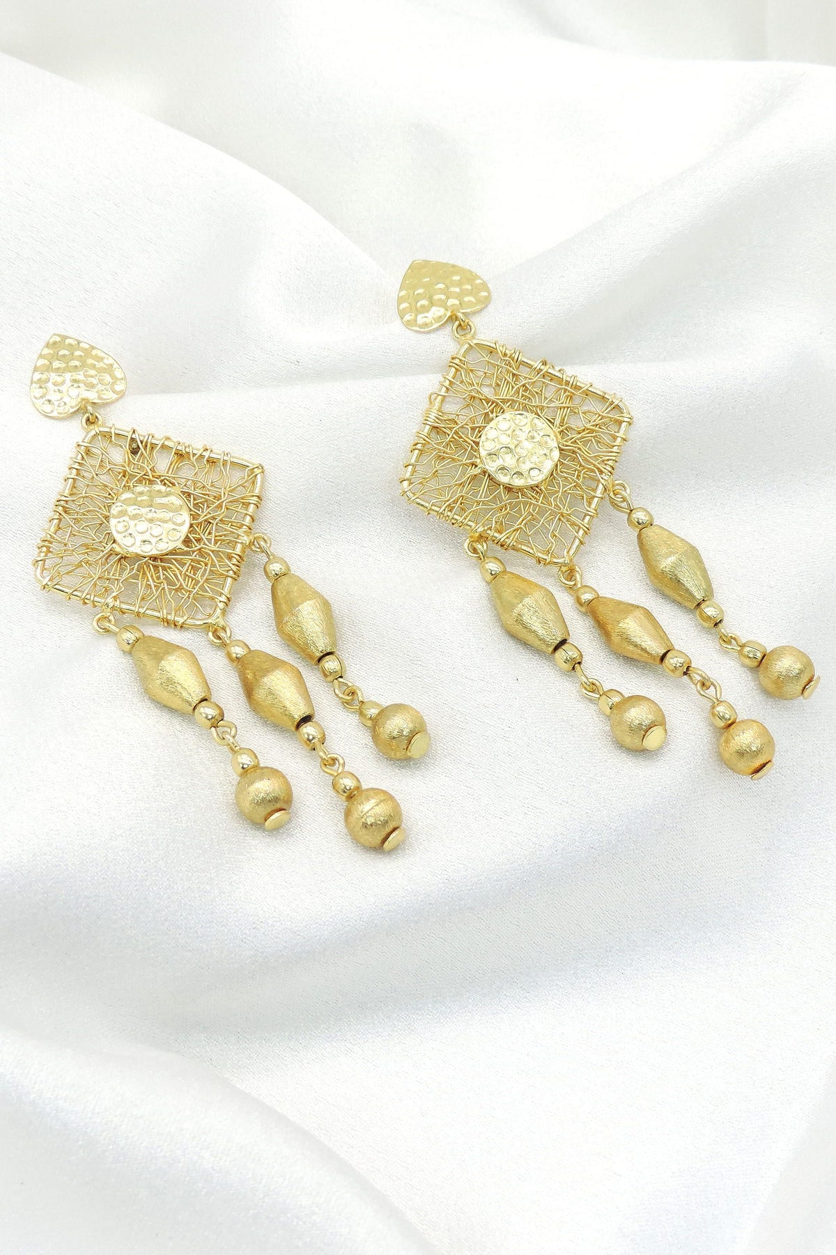 Textured Gold Dangle Earrings | Geometric Statement Drop Earrings