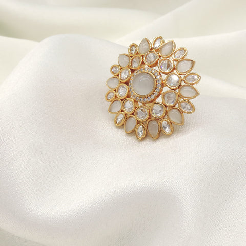 Ivory kundan floral ring by Joyrias