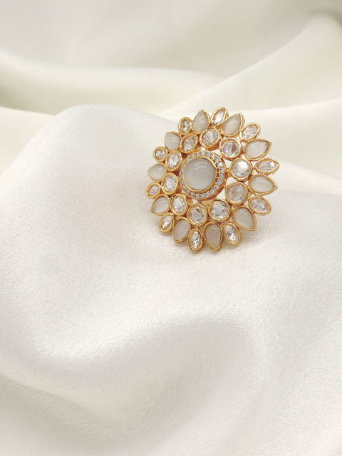 Ivory kundan floral ring by Joyrias