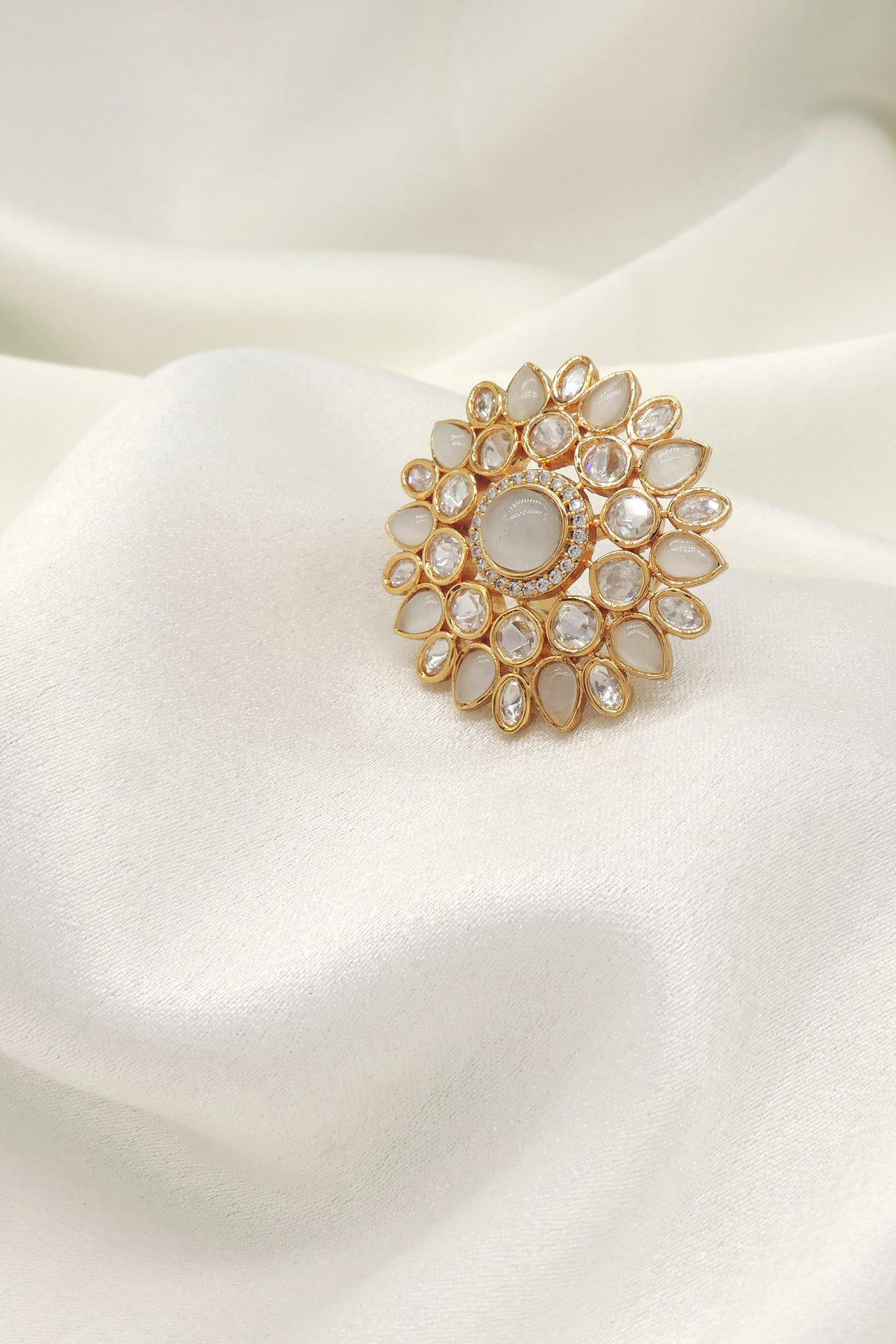 Ivory kundan floral ring by Joyrias
