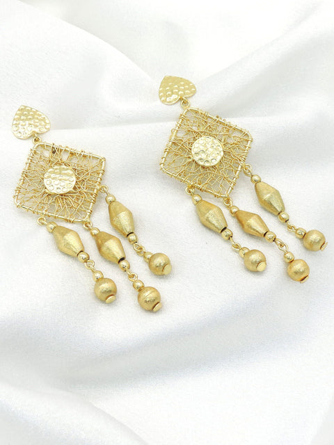 Textured Gold Dangle Earrings | Geometric Statement Drop Earrings