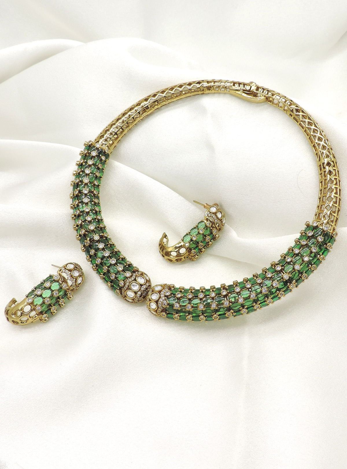 Emerald CZ Collar Necklace Set by Joyrias