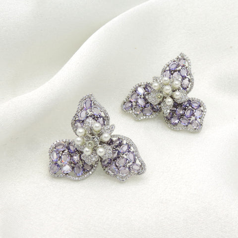 Lavender Pearl Floral Stud Earrings | Joyrias