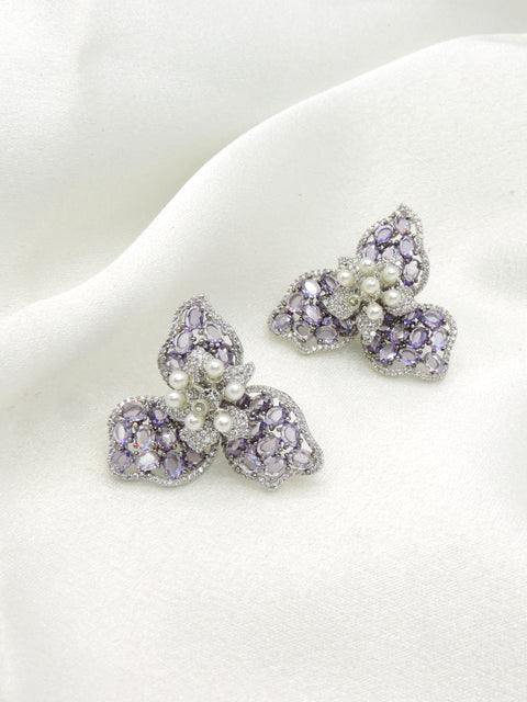 Lavender Pearl Floral Stud Earrings | Joyrias