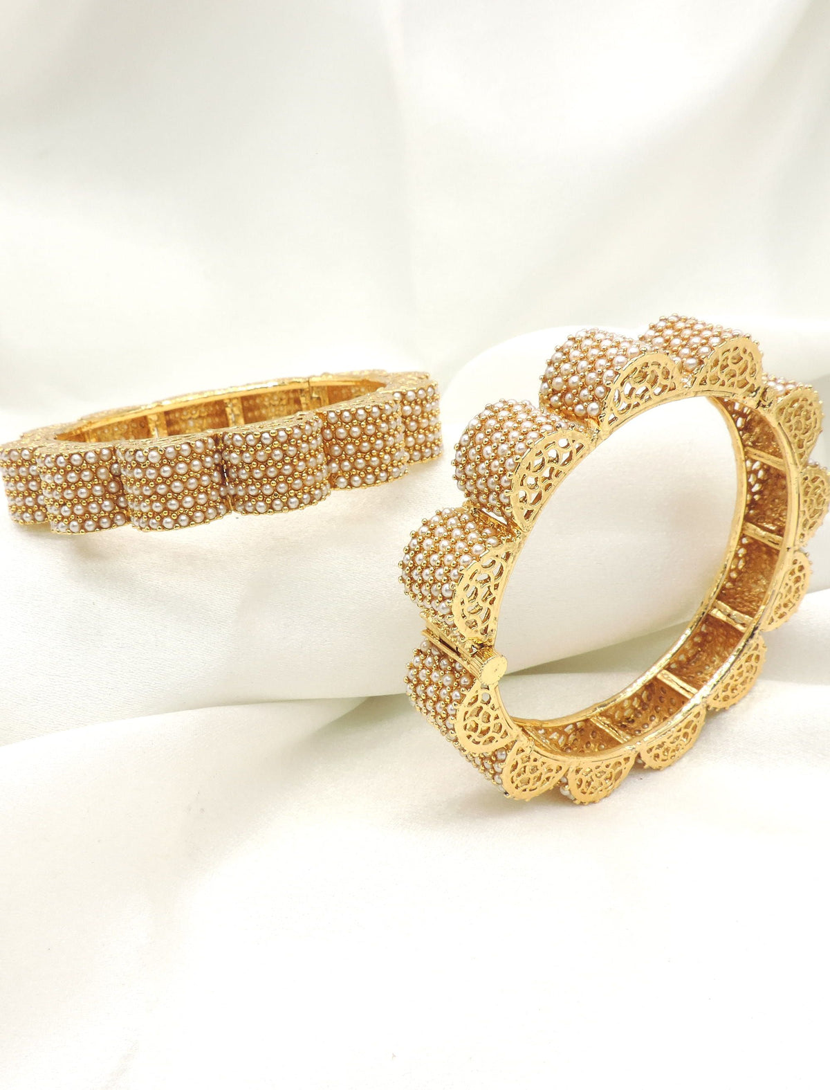 Luxe Pearl Dome Kada Bangle Set by Joyrias