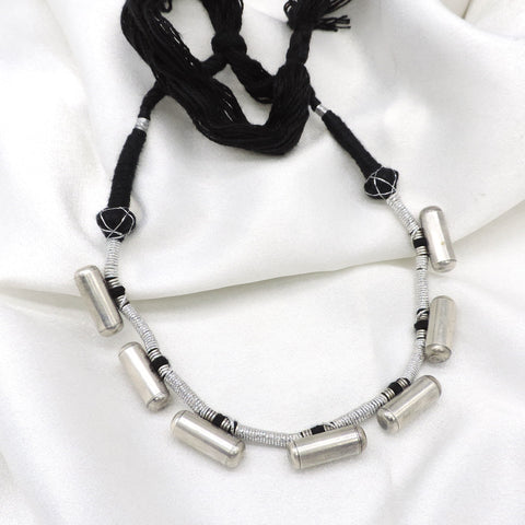 Oxidized silver taveez thread necklace with black cord by joyrias