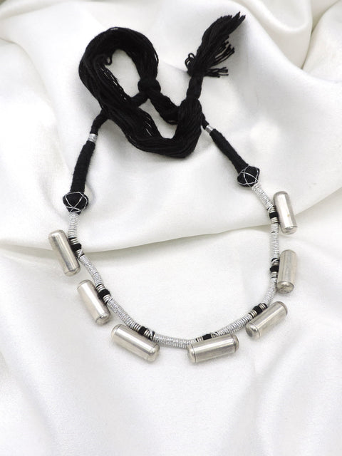 Oxidized silver taveez thread necklace with black cord by joyrias