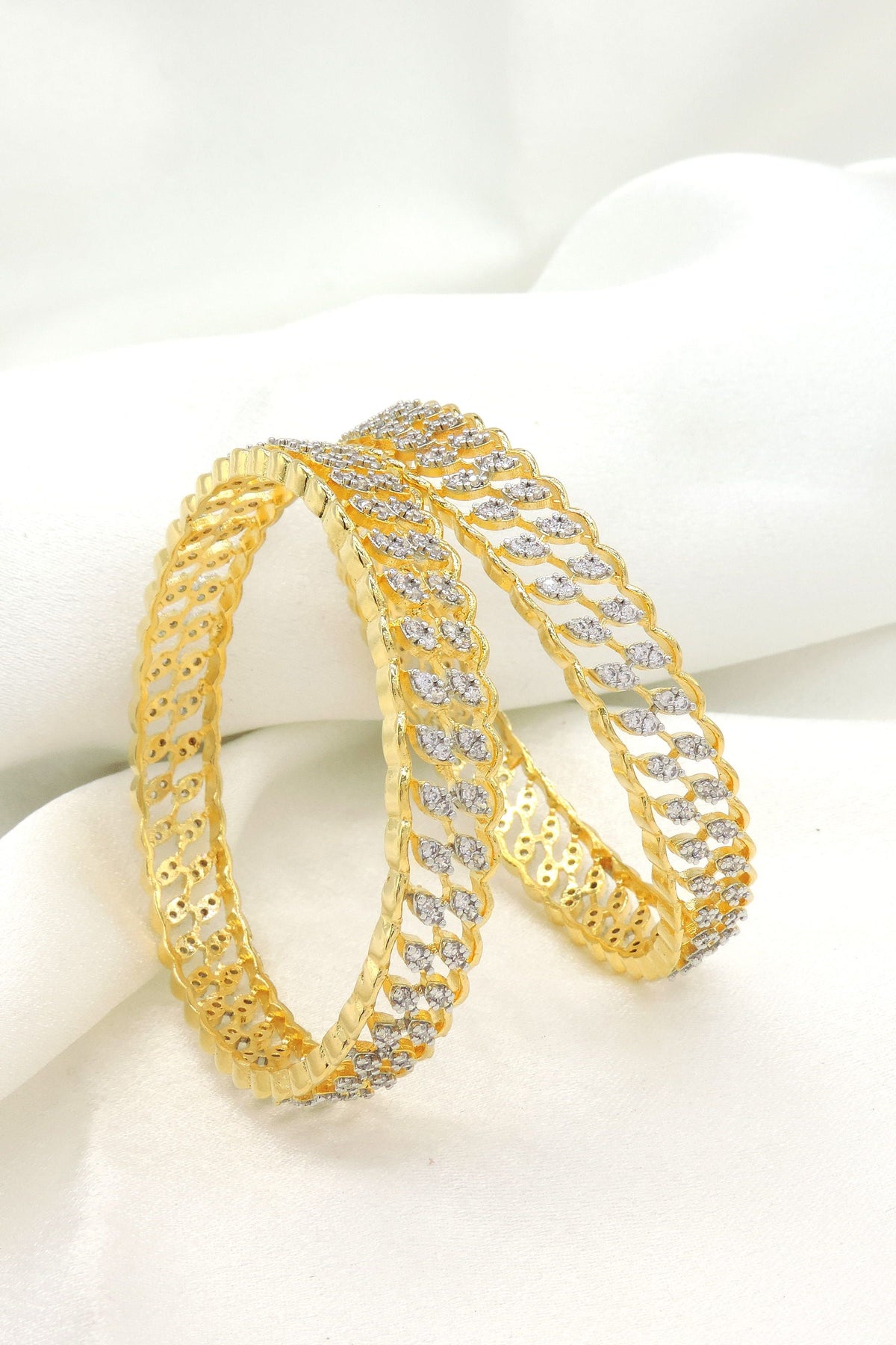 Gold CZ Openwork Bangle Set by Joyrias