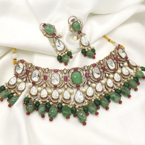 Jade Polki Choker Necklace Set by Joyrias