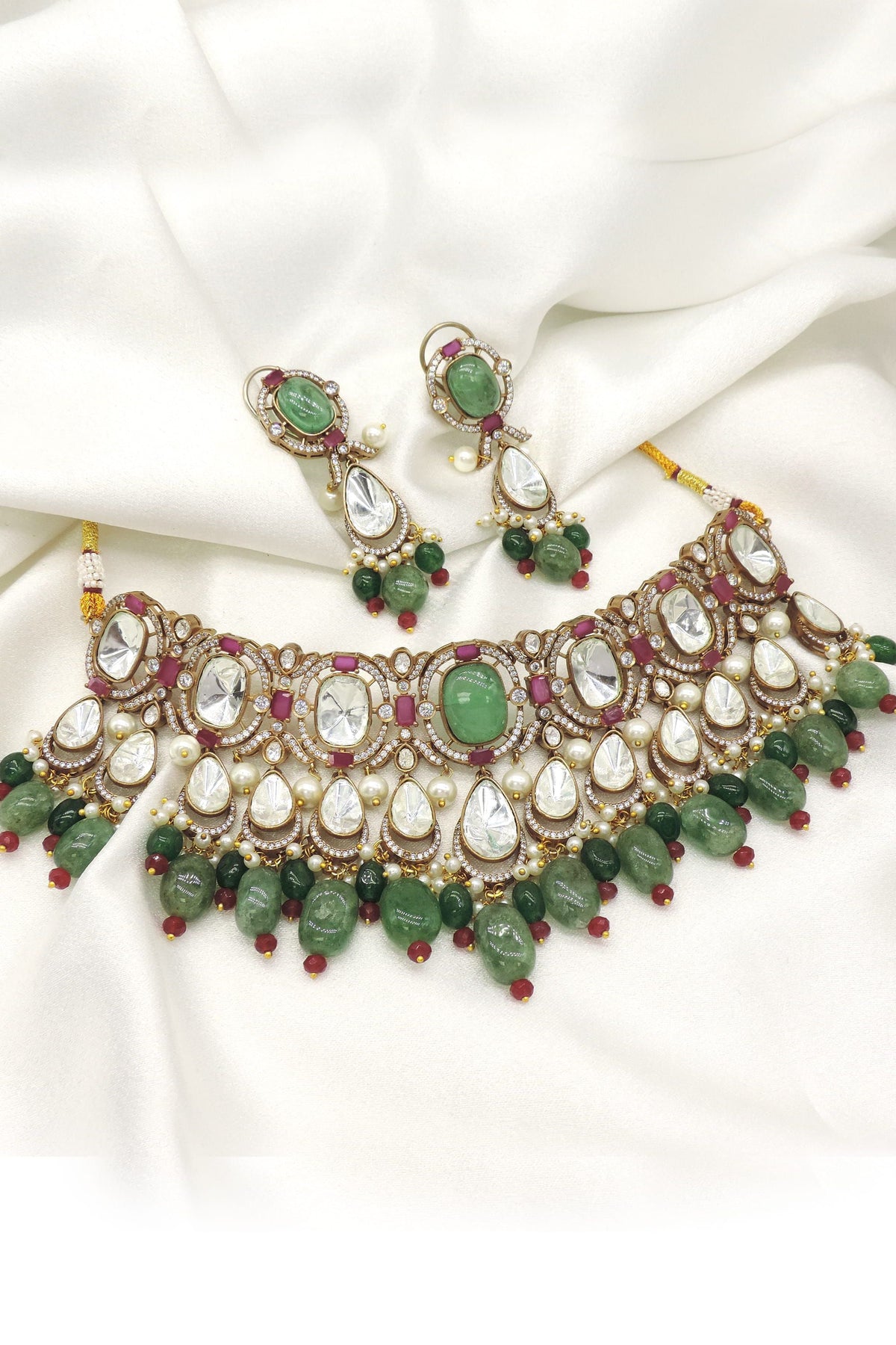 Jade Polki Choker Necklace Set by Joyrias