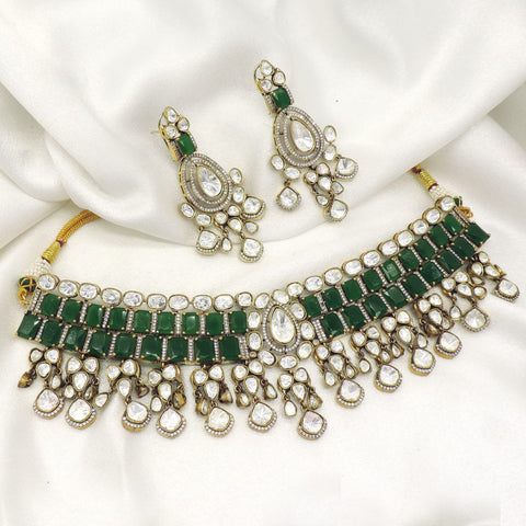 Emerald Polki Choker Necklace Set by Joyrias