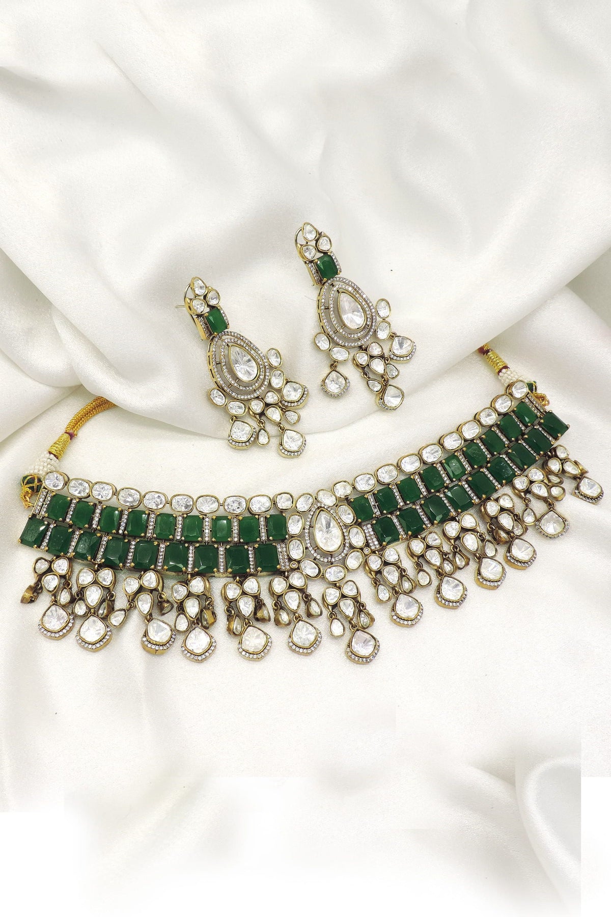 Emerald Polki Choker Necklace Set by Joyrias