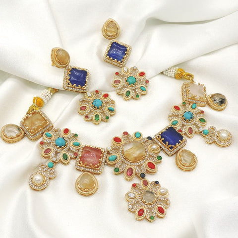 Royal Multicolor Stone Necklace Set by Joyrias