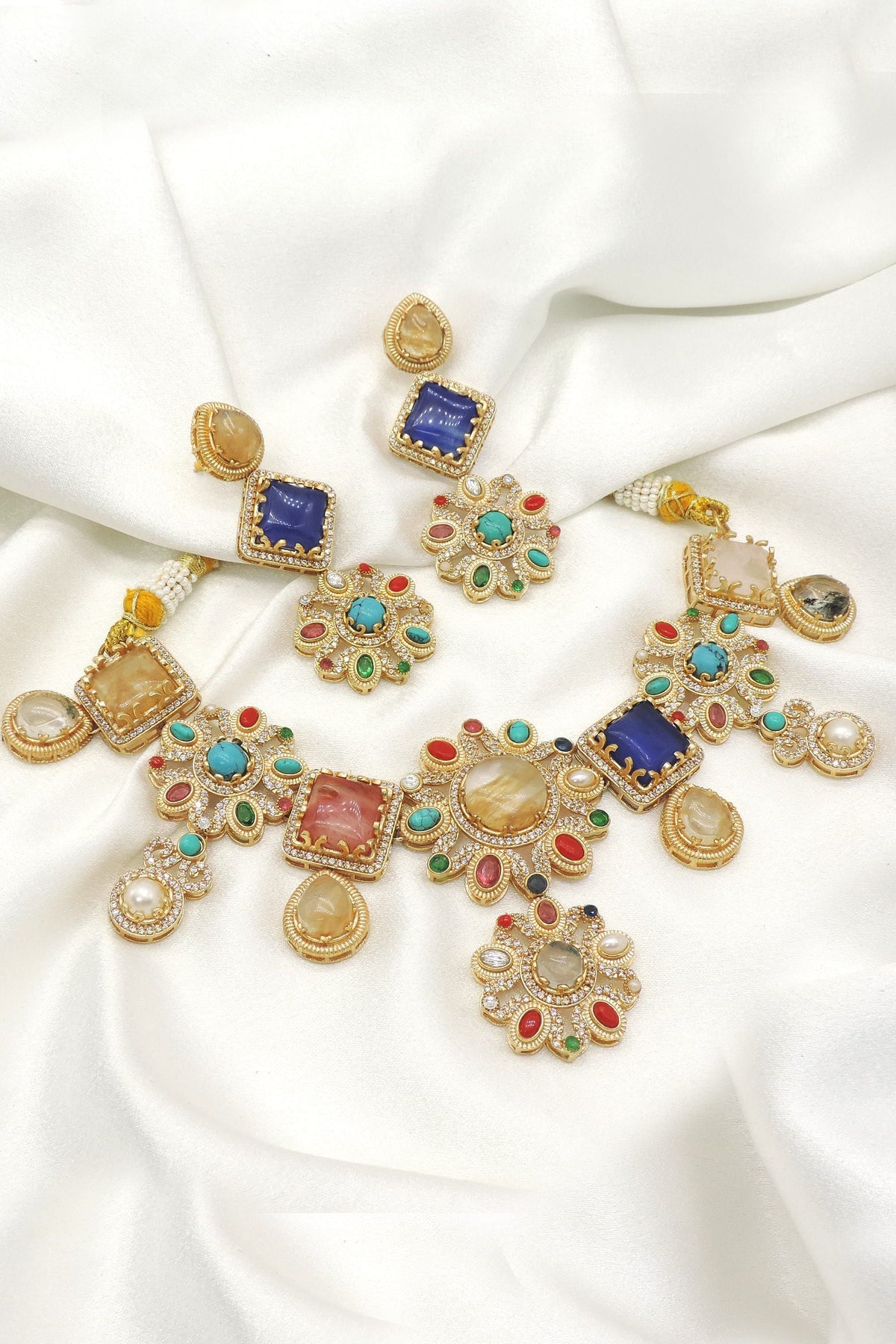 Royal Multicolor Stone Necklace Set by Joyrias