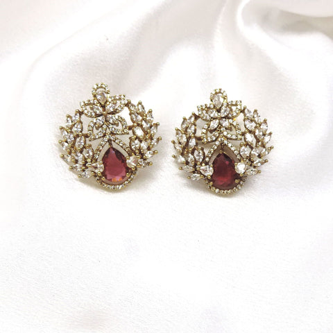 Red Teardrop CZ Floral Earrings by Joyrias