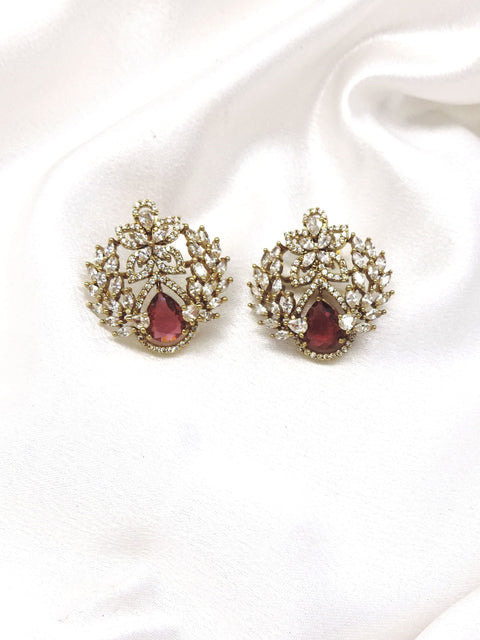 Red Teardrop CZ Floral Earrings by Joyrias