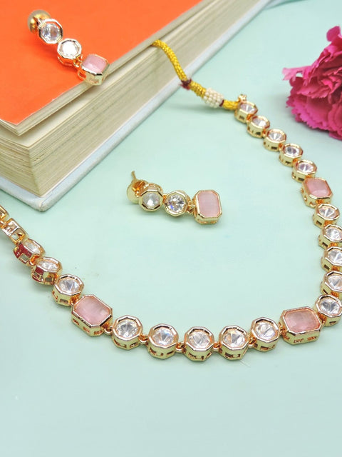 Blush pink Kundan elegance necklace set – Indian Kundan necklace for bridal wear USA – Joyrias