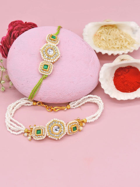 Emerald Pearl Bhaiya Bhabhi Rakhi Set by Joyrias