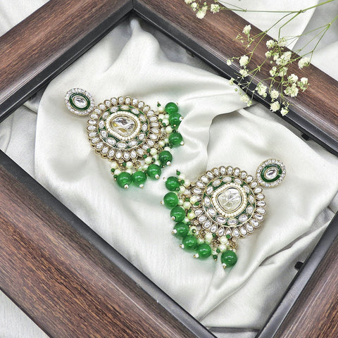 Polki earrings in lime green beads – Indian Polki earrings for festive wear USA – Joyrias