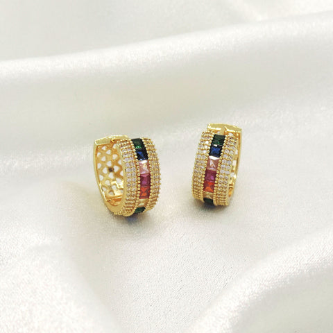 Multicolor CZ Hoop Earrings | Gold Finish Statement Hoops