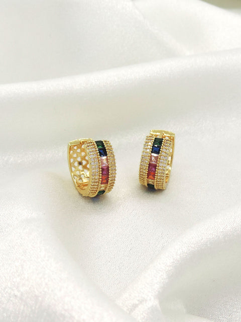 Multicolor CZ Hoop Earrings | Gold Finish Statement Hoops
